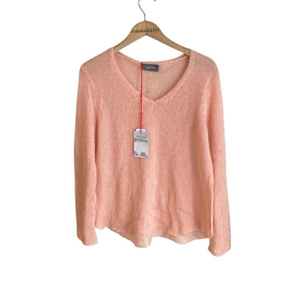 Wooden Ships Shirt Tail V Neck Lightweight Sweater Tamarind Peach